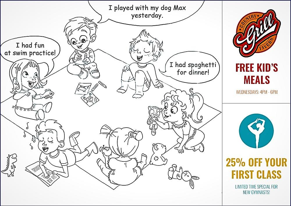 A coloring book page in use